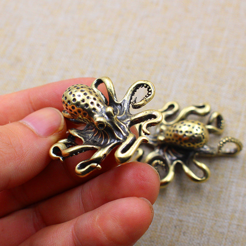 Miniature Retro Brass Octopus Figurine, Copper Tea Pet Animal Decor, Sea Creature Home Decoration Gift for Desktop