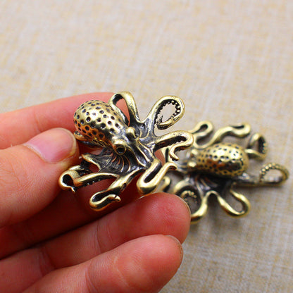 Miniature Retro Brass Octopus Figurine, Copper Tea Pet Animal Decor, Sea Creature Home Decoration Gift for Desktop