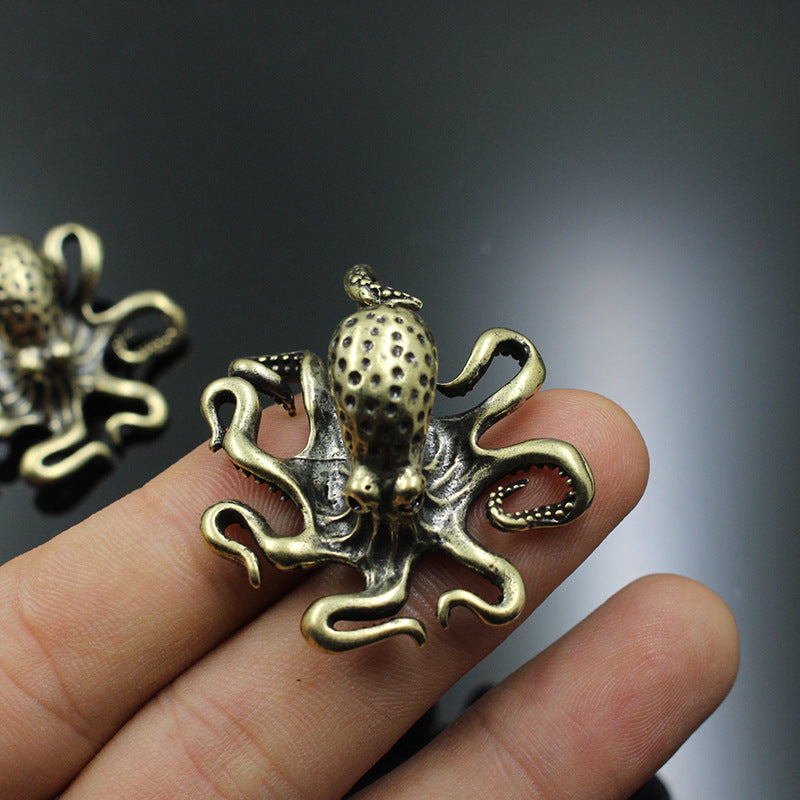 Miniature Retro Brass Octopus Figurine, Copper Tea Pet Animal Decor, Sea Creature Home Decoration Gift for Desktop
