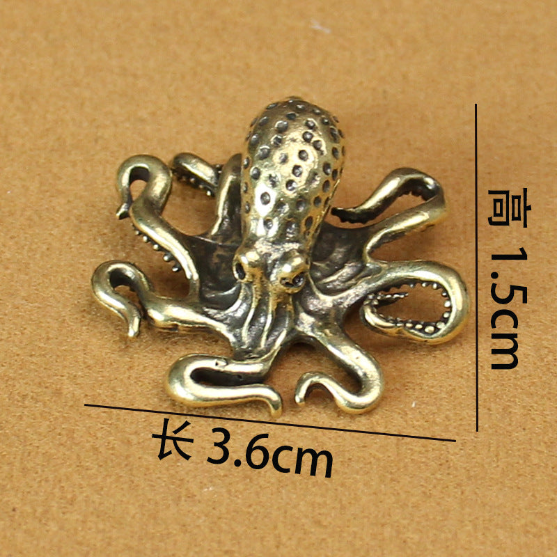 Miniature Retro Brass Octopus Figurine, Copper Tea Pet Animal Decor, Sea Creature Home Decoration Gift for Desktop