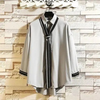 Spring Autumn Popular INS Short Sleeves Japanese Style Casual Shirt Mens Loose-Fit White Collar Button-Up Top for Summer
