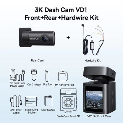 Baseus VD1 3K Dash Cam With GPS  Front And Rear Car Camera With Supercapacitor  24H Parking Surveil 9
