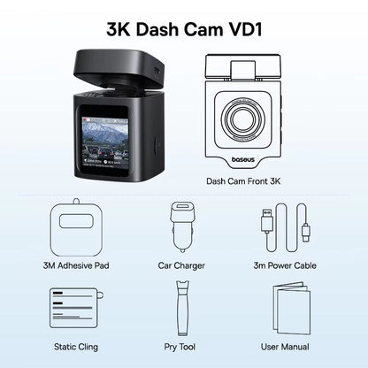 Baseus VD1 3K Dash Cam With GPS  Front And Rear Car Camera With Supercapacitor  24H Parking Surveil 6