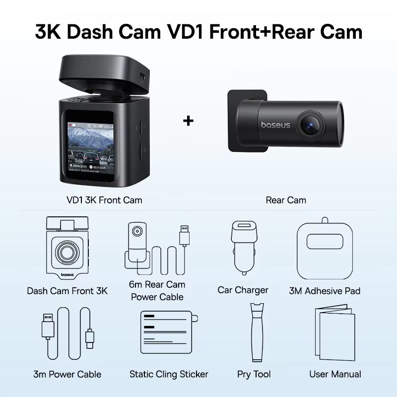 Baseus VD1 3K Dash Cam With GPS  Front And Rear Car Camera With Supercapacitor  24H Parking Surveil 8