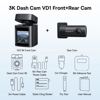 Baseus VD1 3K Dash Cam With GPS  Front And Rear Car Camera With Supercapacitor  24H Parking Surveil 8