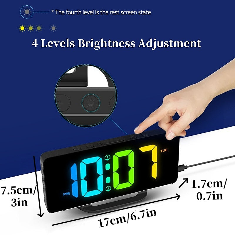 RGB Digital Alarm Clock, 2 Alarm Night Mode Table Clock, USB Output, RGB Mood Light, LED Clock 12 24H with Snooze