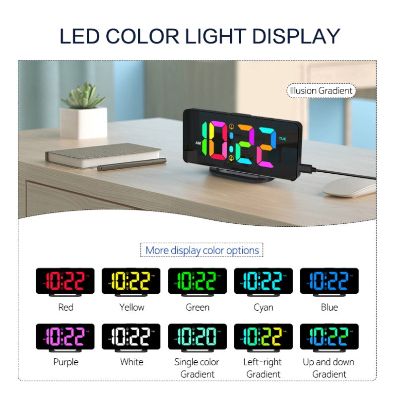 RGB Digital Alarm Clock, 2 Alarm Night Mode Table Clock, USB Output, RGB Mood Light, LED Clock 12 24H with Snooze