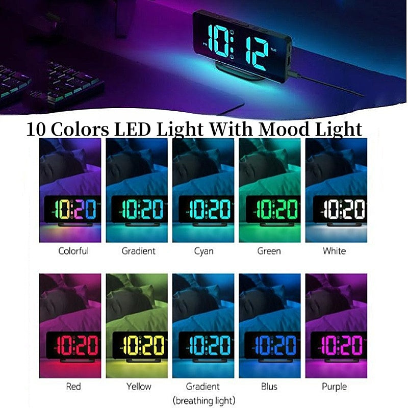 RGB Digital Alarm Clock, 2 Alarm Night Mode Table Clock, USB Output, RGB Mood Light, LED Clock 12 24H with Snooze