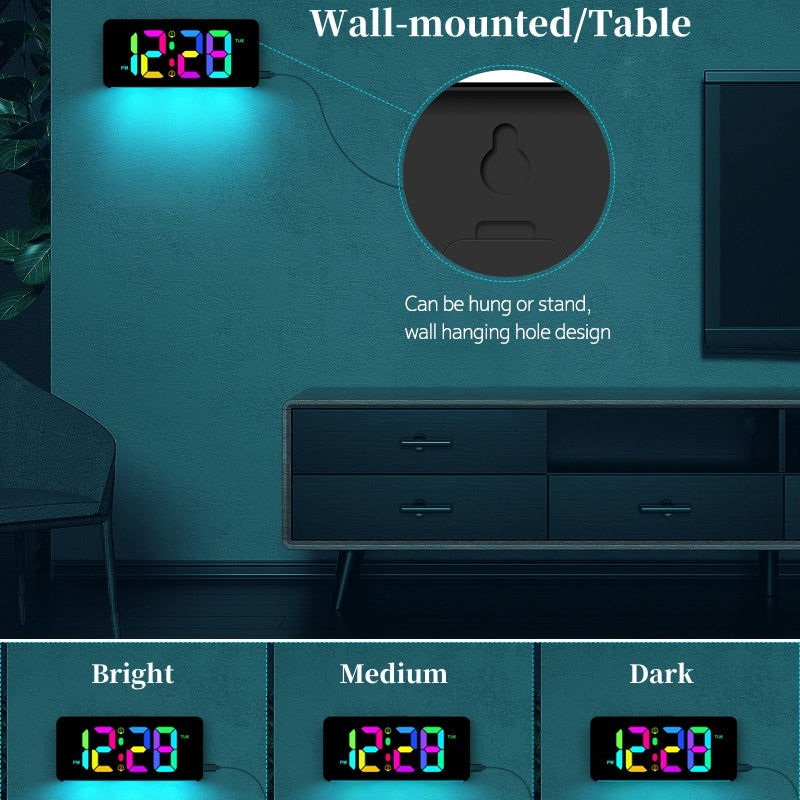 RGB Digital Alarm Clock, 2 Alarm Night Mode Table Clock, USB Output, RGB Mood Light, LED Clock 12 24H with Snooze