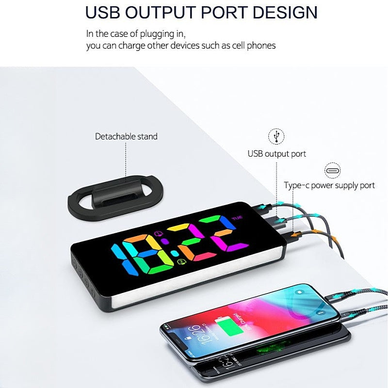 RGB Digital Alarm Clock, 2 Alarm Night Mode Table Clock, USB Output, RGB Mood Light, LED Clock 12 24H with Snooze