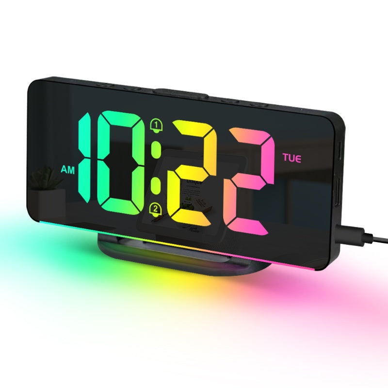 RGB Digital Alarm Clock, 2 Alarm Night Mode Table Clock, USB Output, RGB Mood Light, LED Clock 12 24H with Snooze