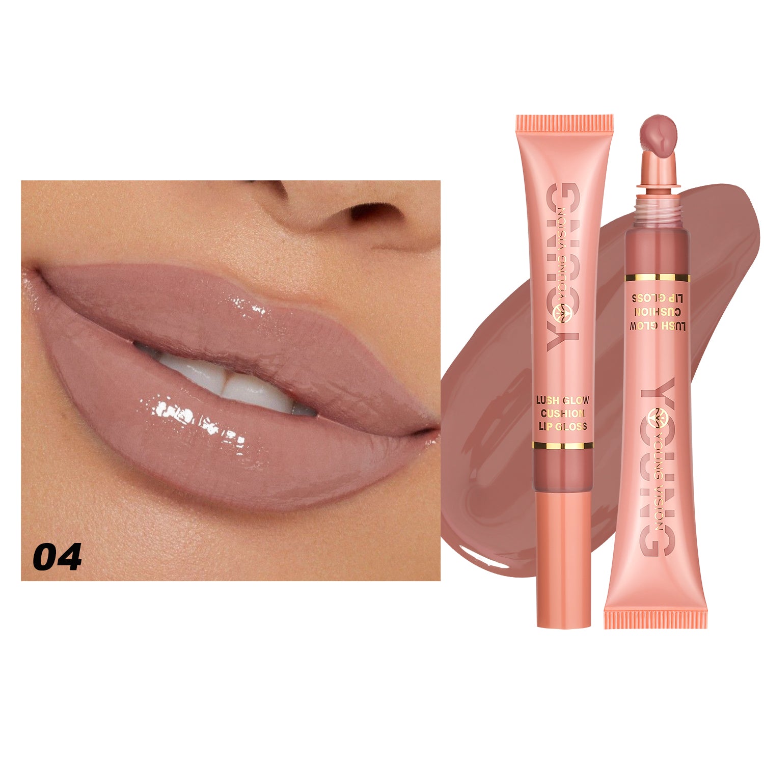 Liquid Water Brightening Lip Glaze, Moisturizing Lip Color with Plush Brush Head, Squeezing Tube Lip Tint Gloss