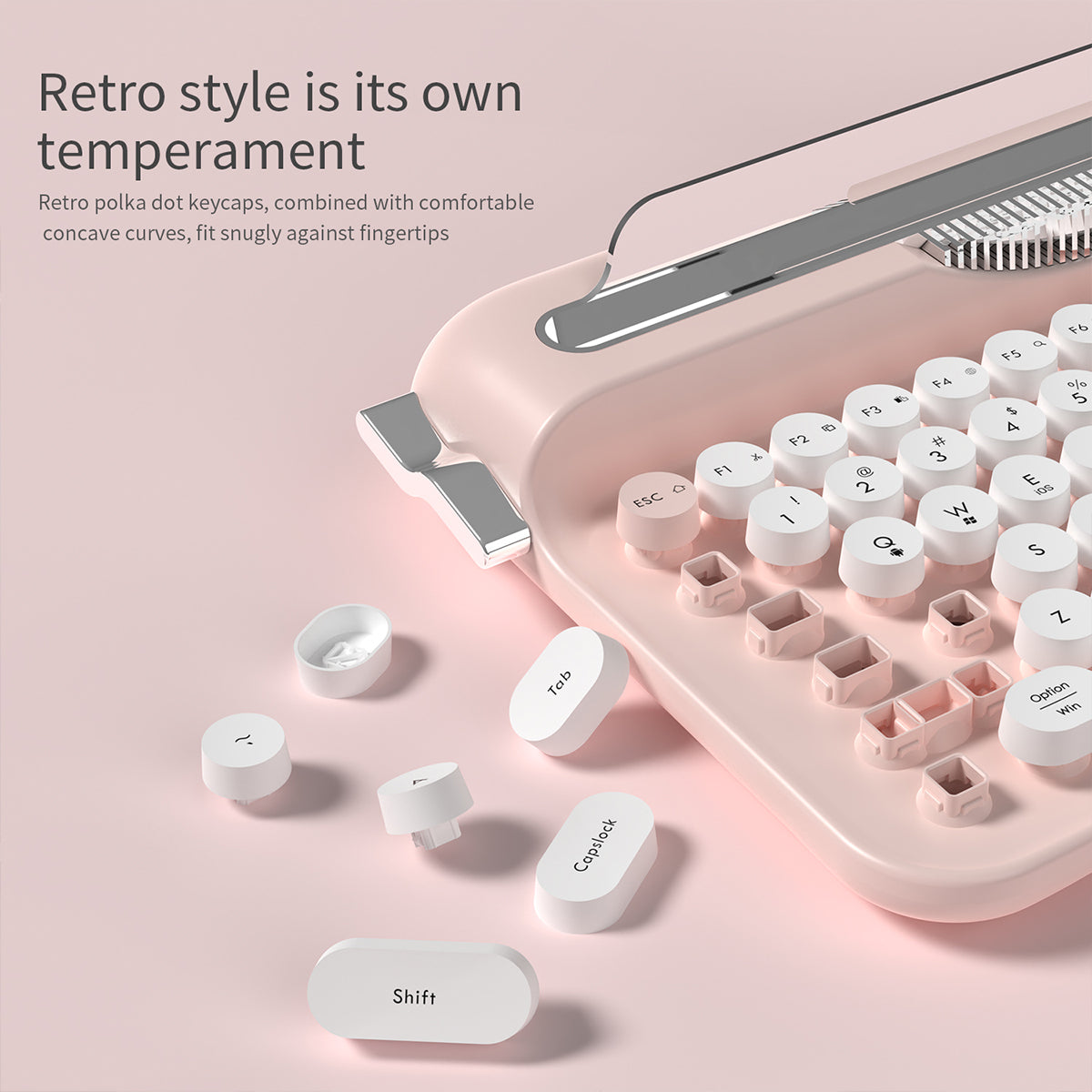 Wireless Keyboard, Retro Typewriter Style, Bluetooth 82-Key with Integrated Stand for iPad