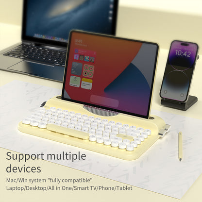Wireless Keyboard, Retro Typewriter Style, Bluetooth 82-Key with Integrated Stand for iPad