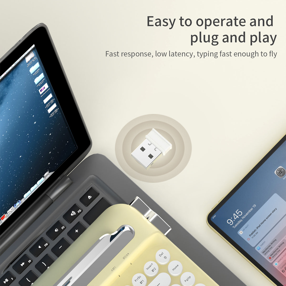 Wireless Keyboard, Retro Typewriter Style, Bluetooth 82-Key with Integrated Stand for iPad