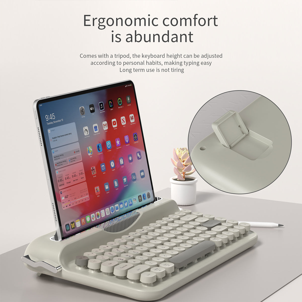 Wireless Keyboard, Retro Typewriter Style, Bluetooth 82-Key with Integrated Stand for iPad