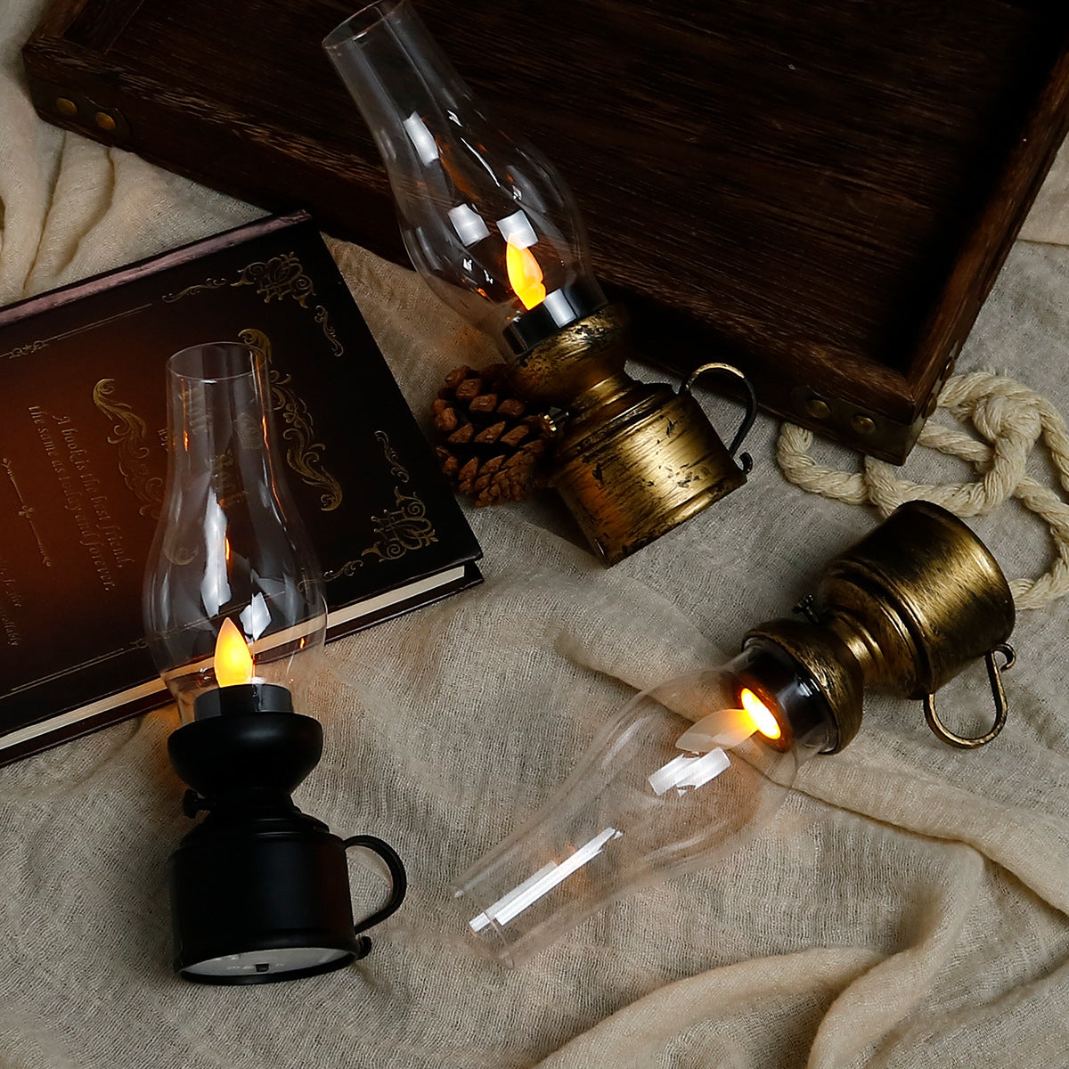 Vintage Lantern Retro Design LED Flameless BatteryOperated Hanging Oil Lamp For Home Holiday Christ 1