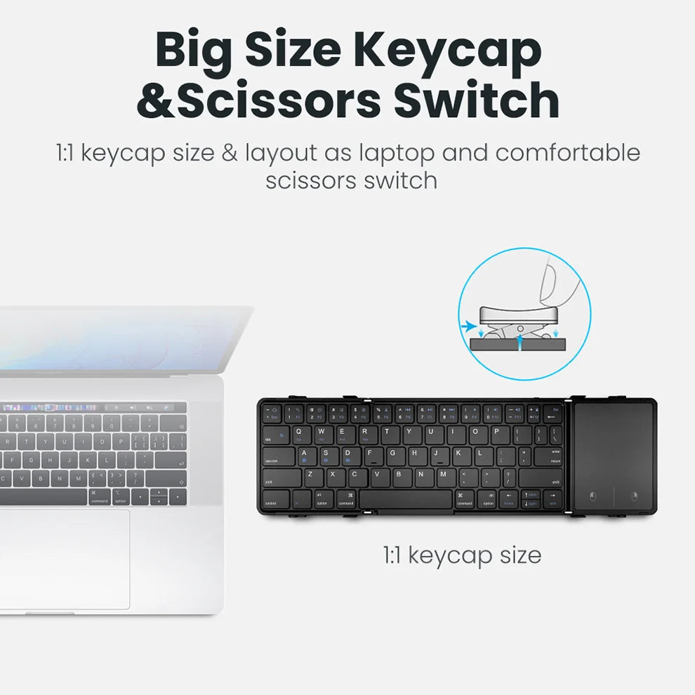 Rechargeable Foldable Wireless Bluetooth Keyboard for PC, Mac, Android, iOS, Portable Folding Keyboard for Travel