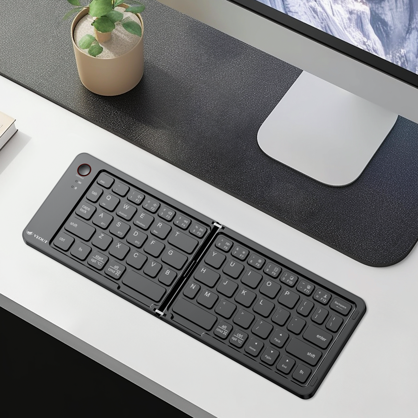 Compact Wireless VEOUT Folding Keyboard Black White Pink Purple, Portable Bluetooth Keyboard for iPhone Android Tablet