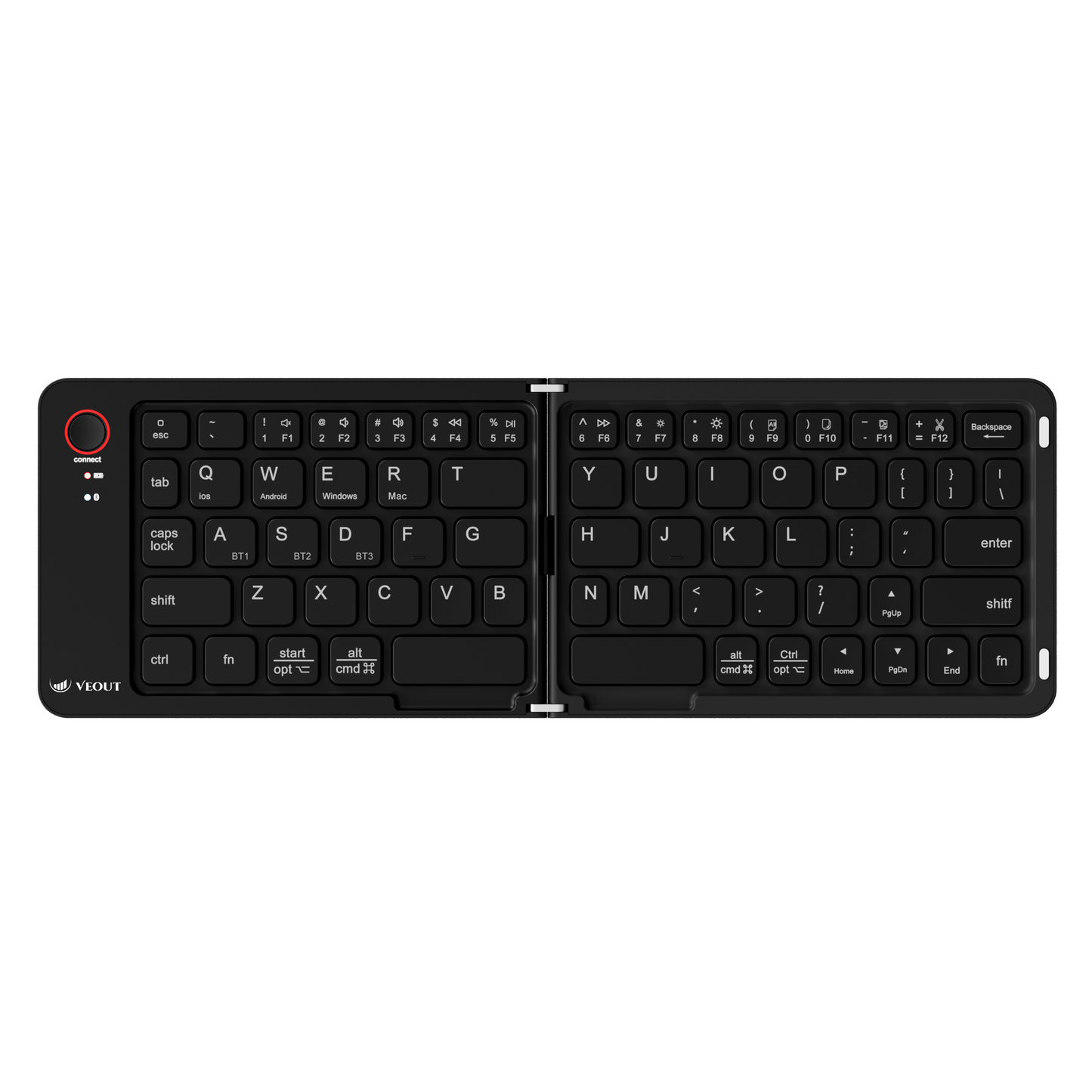 Compact Wireless VEOUT Folding Keyboard Black White Pink Purple, Portable Bluetooth Keyboard for iPhone Android Tablet