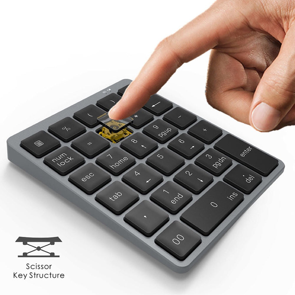 Aluminum Alloy Wireless Keyboard USB HUB with 28 Number Keys, USB Charging Dock, Cable Splitter, USB Disk Reader