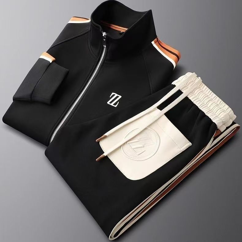 Spring Autumn Fashion Embroidered LOGO Mens Sports Leisure Jacket Pants 2-Piece Set, Youth Street Party Brand Men Sets