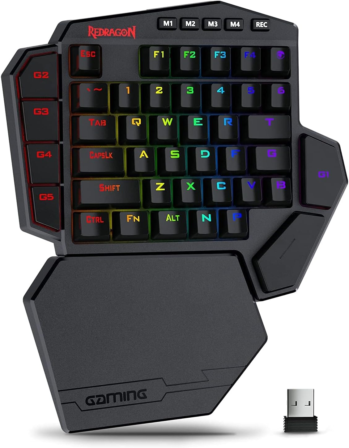 Redragon K585 PRO One Handed Wireless Gaming Keyboard, 42 Keys, 3 Mode RGB, 7 Macro Keys, Wrist Support
