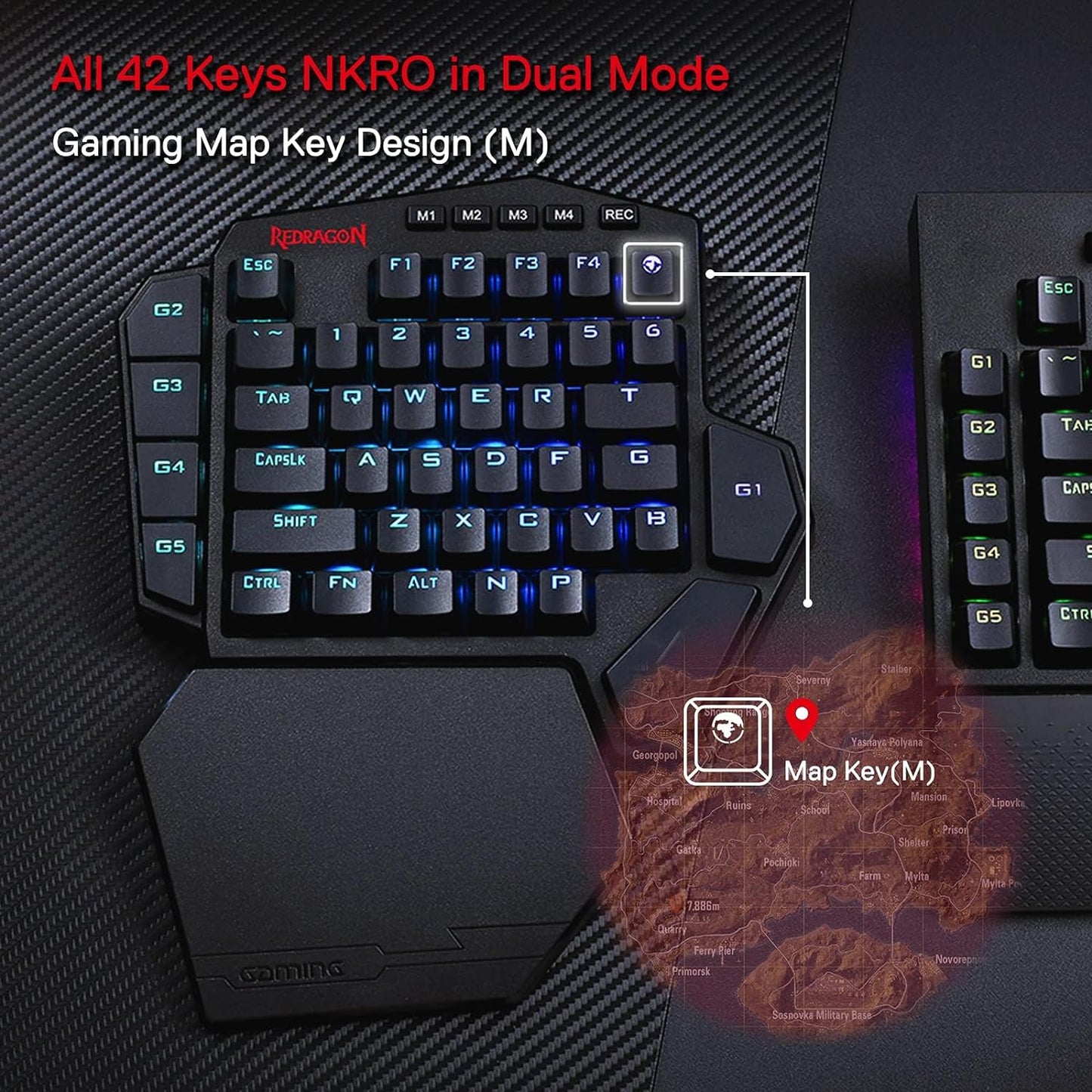 Redragon K585 PRO One Handed Wireless Gaming Keyboard, 42 Keys, 3 Mode RGB, 7 Macro Keys, Wrist Support