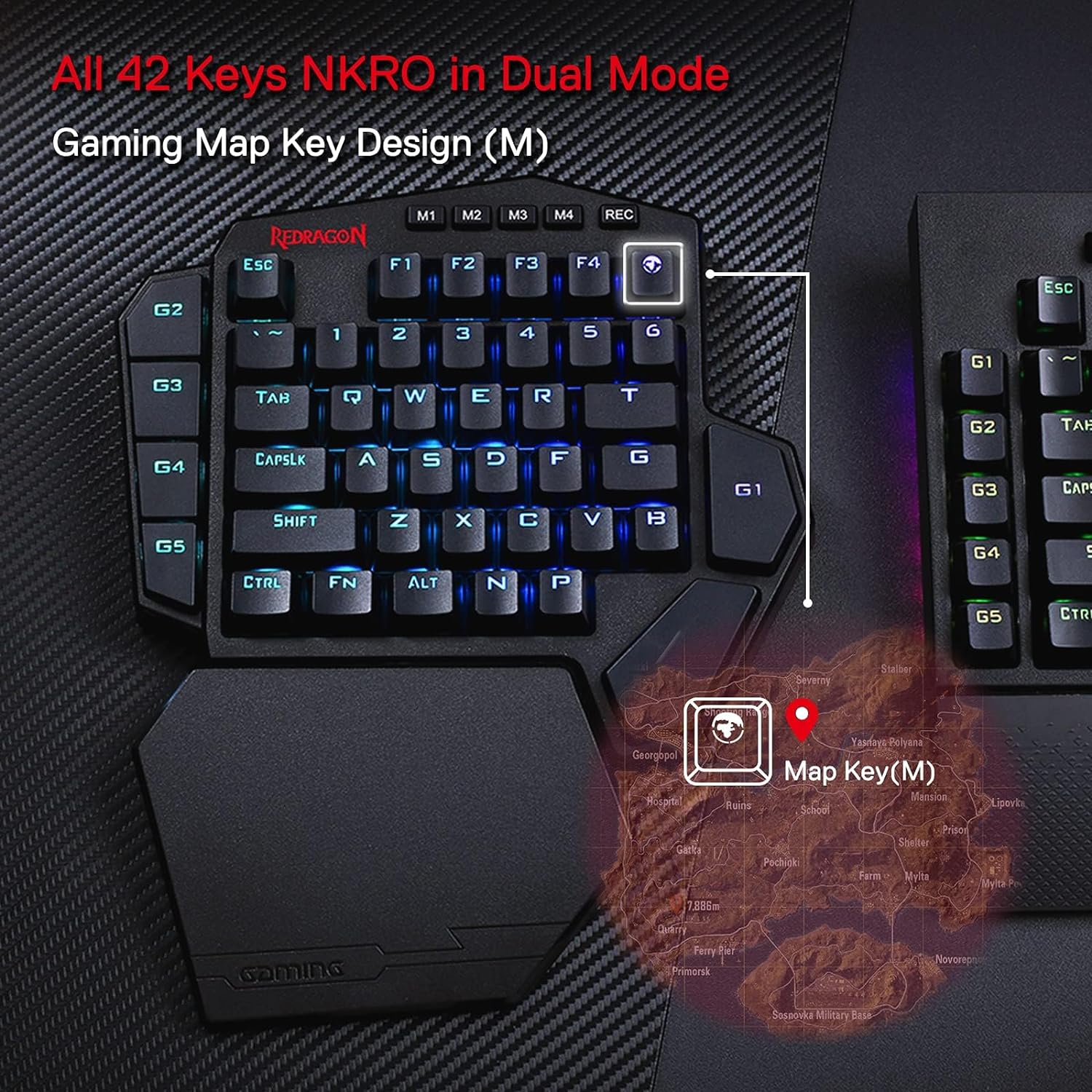 Redragon K585 PRO One Handed Wireless Gaming Keyboard, 42 Keys, 3 Mode RGB, 7 Macro Keys, Wrist Support