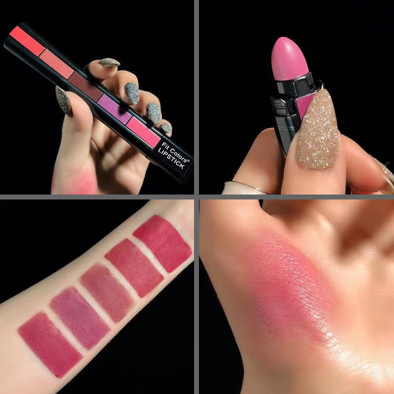 Matte Lipstick 5 Color Palette Combination 5 Section Velvet Mist Non Stick Cup Lip Gloss Lipstick L 1