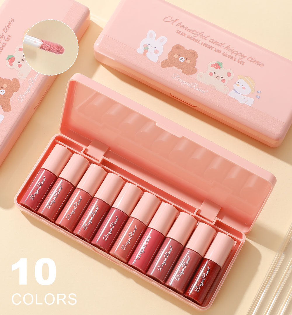 10colors Cartoon Set Waterproof Moisturizing Lip Glaze Set Non-fading Lip Liquid Mirror Lipstick for Lip Gloss