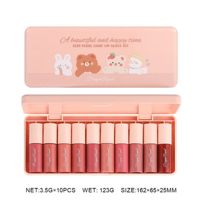 10colors Cartoon Set Waterproof Moisturizing Lip Glaze Set Non-fading Lip Liquid Mirror Lipstick for Lip Gloss