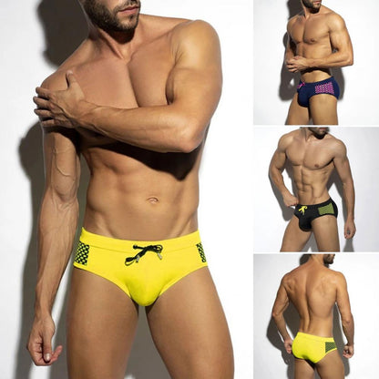 Mens Summer Swim Briefs, Low-Rise Drawstring Sexy Swimming Briefs with Dot Stitching Print Quick-Dry Swim Trunks for Men