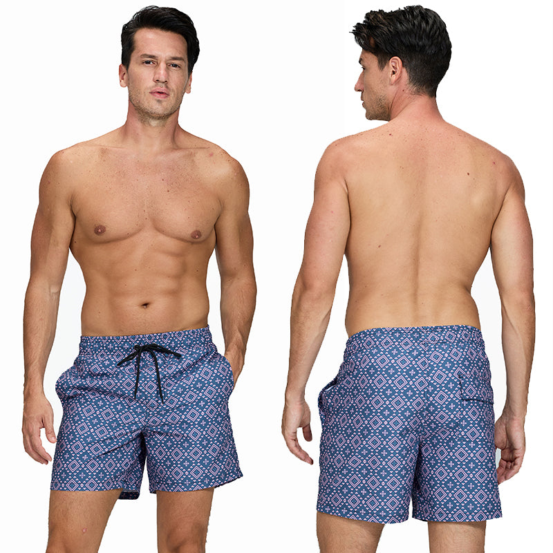 DATIFER Mens Sports Short Beachwear, New Style Polyester Printing Fitness Beach Pants for Surfing, Swimming Bathing