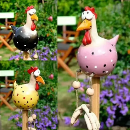 Funny Big Eyed Chicken Statue Long Foot Hen Sculpture For Garden Fence  Lawn Wooden Stake Decoratio 2