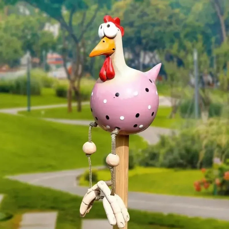 Funny Big Eyed Chicken Statue Long Foot Hen Sculpture For Garden Fence  Lawn Wooden Stake Decoratio 3