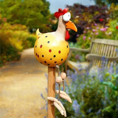 Funny Big Eyed Chicken Statue Long Foot Hen Sculpture For Garden Fence  Lawn Wooden Stake Decoratio 4