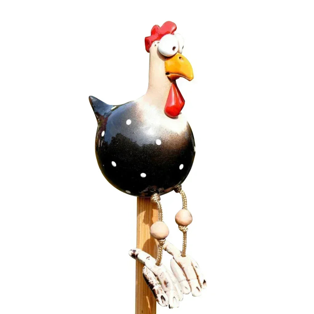 Funny Big Eyed Chicken Statue Long Foot Hen Sculpture For Garden Fence  Lawn Wooden Stake Decoratio 7