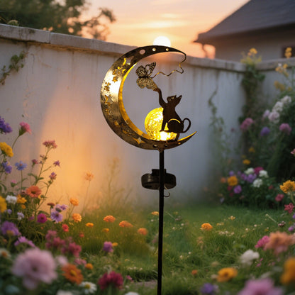 Cat MoonShaped Iron Solar Lamp Decorative Outdoor Garden Lighting With Automatic Sensor  Solar Powe 1