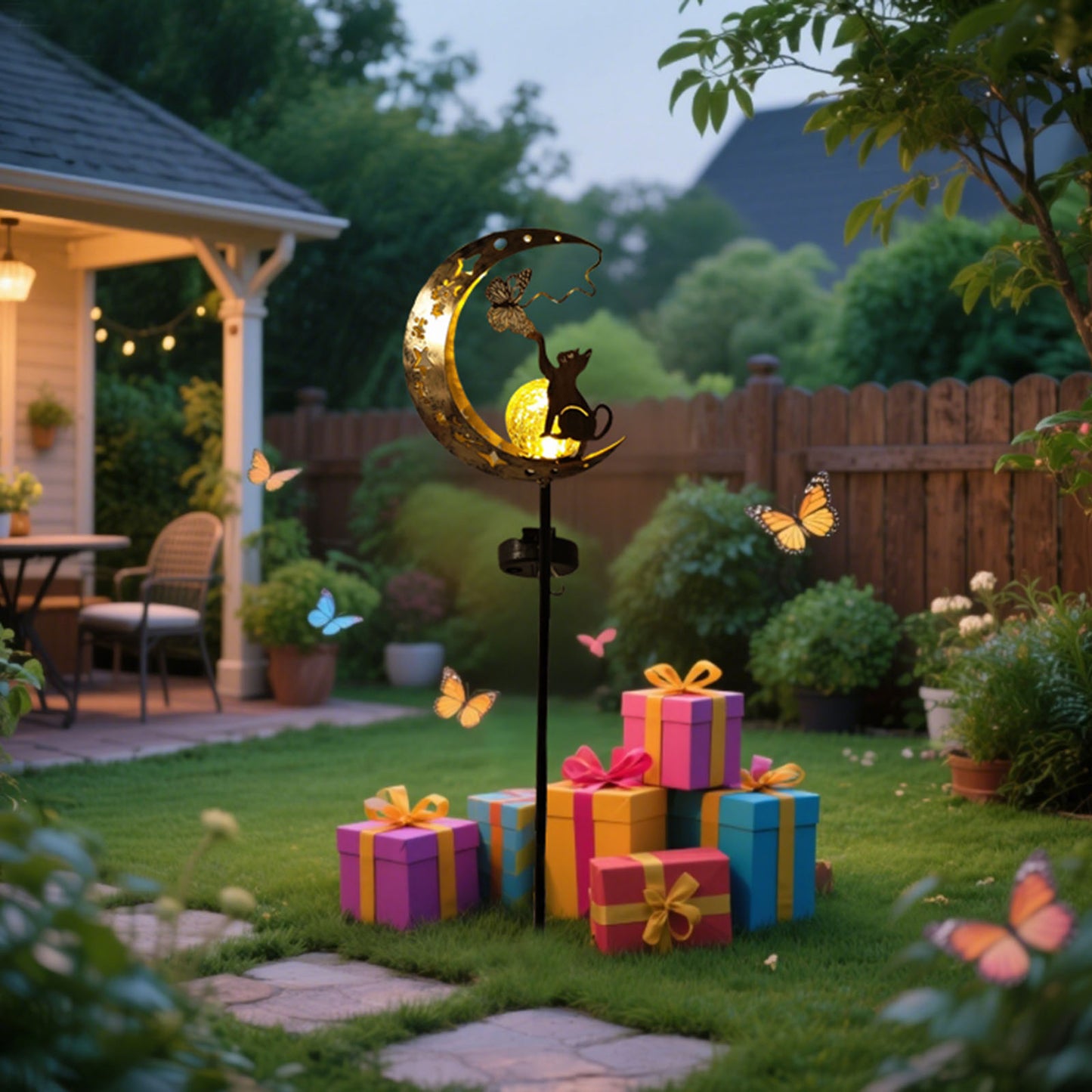 Cat MoonShaped Iron Solar Lamp Decorative Outdoor Garden Lighting With Automatic Sensor  Solar Powe 3