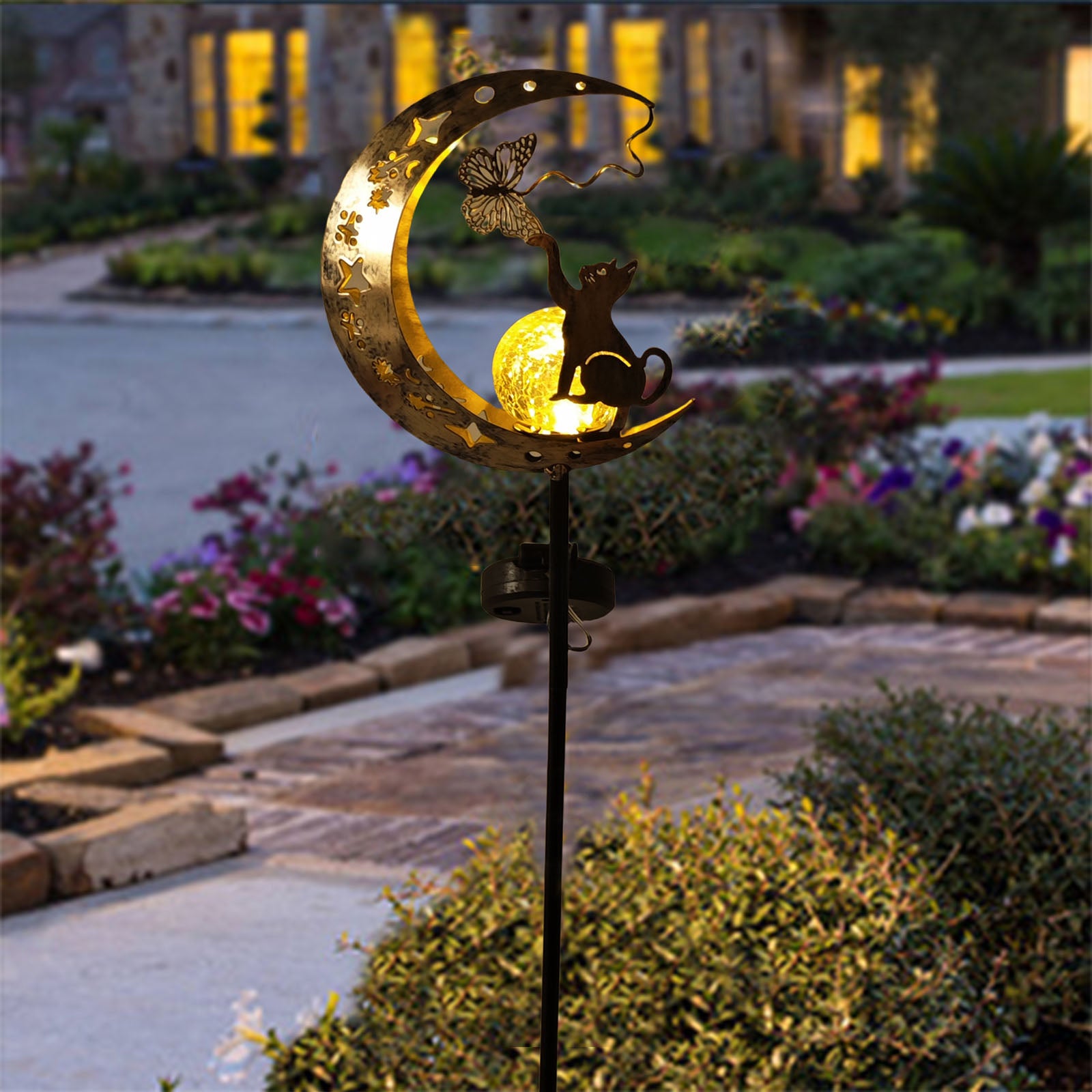 Cat MoonShaped Iron Solar Lamp Decorative Outdoor Garden Lighting With Automatic Sensor  Solar Powe 4