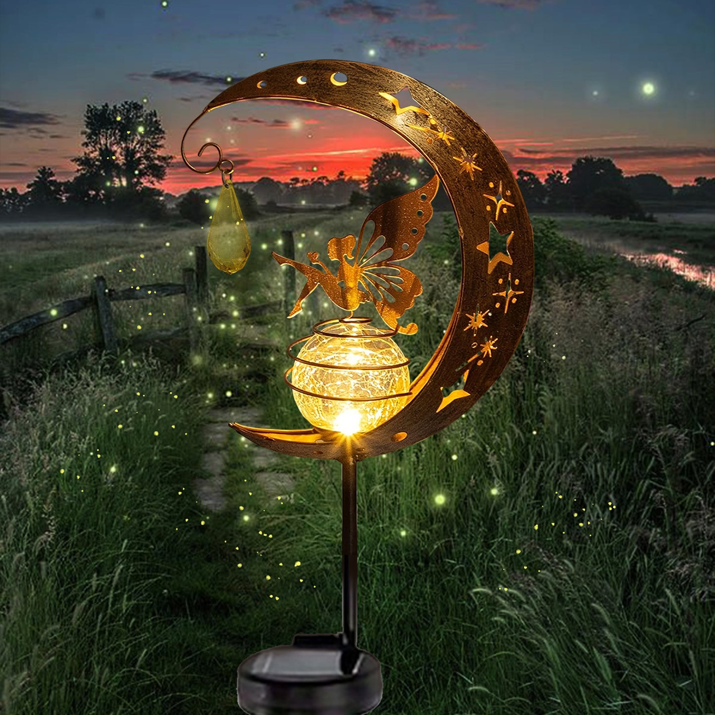 Cat MoonShaped Iron Solar Lamp Decorative Outdoor Garden Lighting With Automatic Sensor  Solar Powe 7