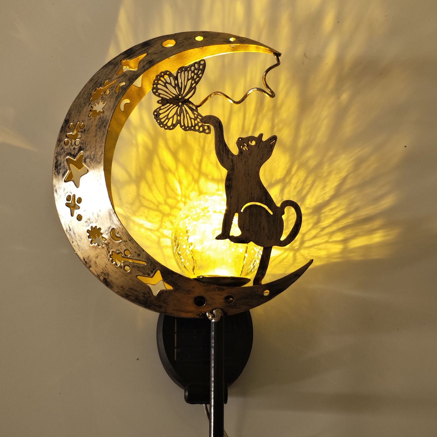 Cat MoonShaped Iron Solar Lamp Decorative Outdoor Garden Lighting With Automatic Sensor  Solar Powe 5