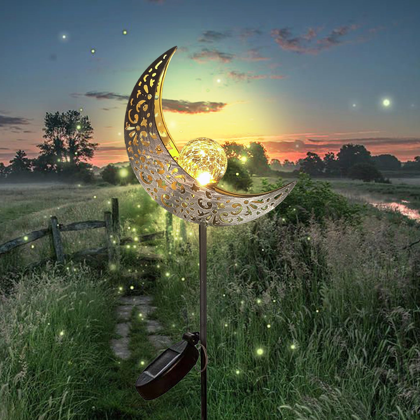 Cat MoonShaped Iron Solar Lamp Decorative Outdoor Garden Lighting With Automatic Sensor  Solar Powe 8
