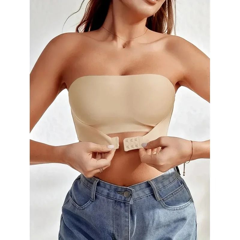 Strapless Seamless Bra with Front Button Closure for Comfortable Daily Wear