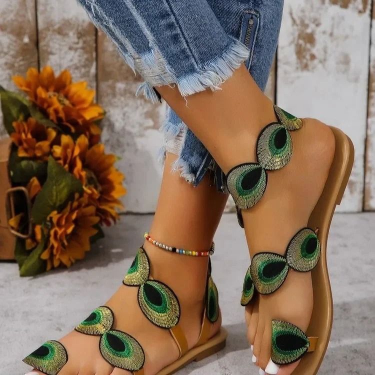 Embroidered Flat Sandals With Floral Design For Summer And Outdoor Wear 4