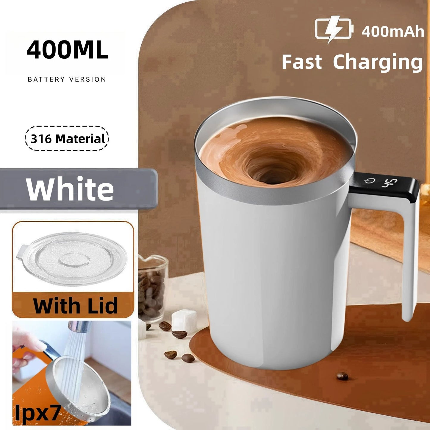 USB Rechargeable Self Mixing Coffee Mug With Magnetic Stirring And Spill Resistant Lid 7