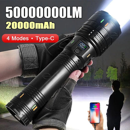 High Power Rechargeable LED Flashlight with Built in Battery and Type C Charging