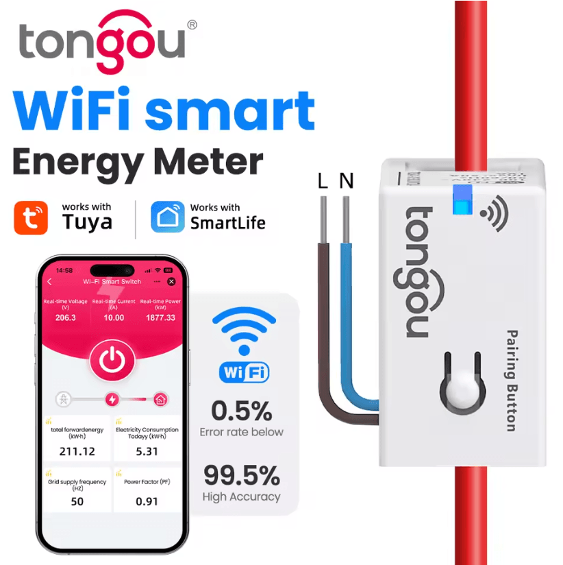 Smart WiFi Energy Meter 1 to 50A with LCD for Real Time Monitoring