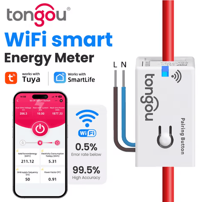 Smart WiFi Energy Meter 1 to 50A with LCD for Real Time Monitoring